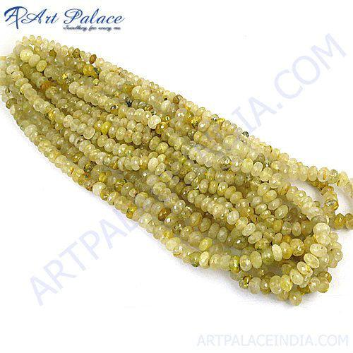 Golden Rutilated Quartz Loose Gemstone Beads Strands showcasing shimmering faceted beads in elegant golden hues.