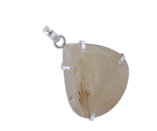 Golden Rutile Gemstone Pear Shape Pendant set in 925 Silver, showcasing its unique golden inclusions and elegant design.