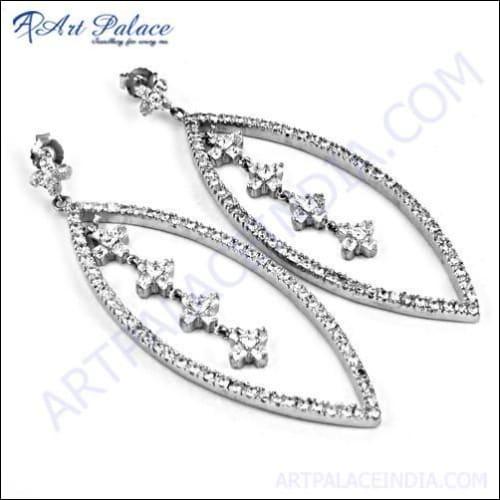 Gorgeous dangle gemstone silver earrings featuring cubic zirconia, showcasing their elegant design and sparkling details.