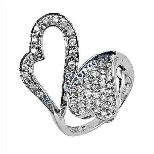 Graceful Dual Heart Style Silver Ring featuring sparkling cubic zirconia gemstones, symbolizing love and connection.