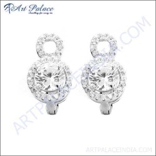 Graceful Glamour silver earrings featuring sparkling cubic zirconia gemstones, showcasing an elegant design suitable for various occasions.
