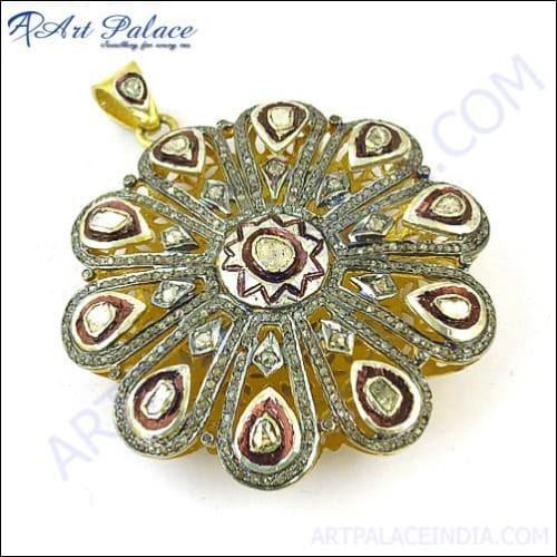 Graceful Glamour Gold-Plated Diamond Silver Victorian Pendant showcasing intricate Victorian design with sparkling diamond accents.