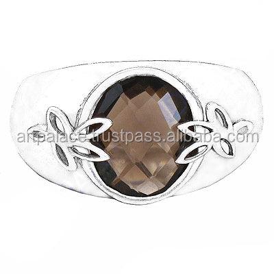 Graceful Natural Gemstone 925 Solid Silver Ring showcasing intricate design and natural gemstones.