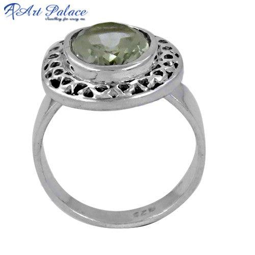 Elegant Green Amethyst Gemstone 925 Silver Ring showcasing a vibrant green stone set in a polished silver band.