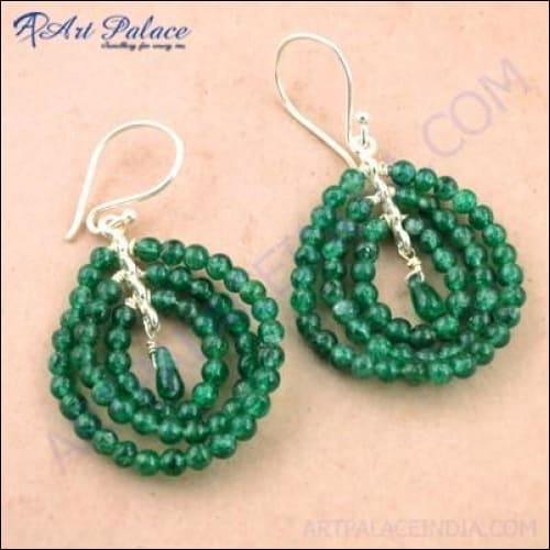 A pair of elegant Green Aventurine Silver Earrings featuring a unique beaded design, showcasing their vibrant green stones and high-quality silver craftsmanship.