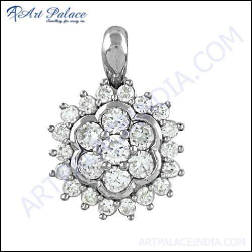 Handcrafted 925 silver pendant featuring a sparkling cubic zirconia gemstone, showcasing intricate design and craftsmanship.