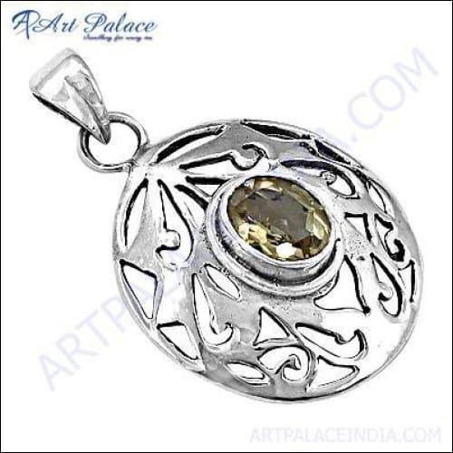 Handcrafted 925 sterling silver pendant featuring a vibrant citrine gemstone, showcasing intricate design and craftsmanship.