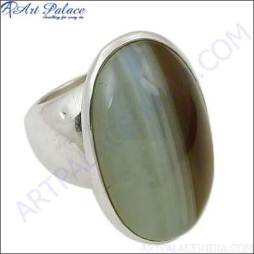 Handcrafted Botswana Agate gemstone silver ring made from 925 sterling silver, showcasing unique patterns and elegant design.
