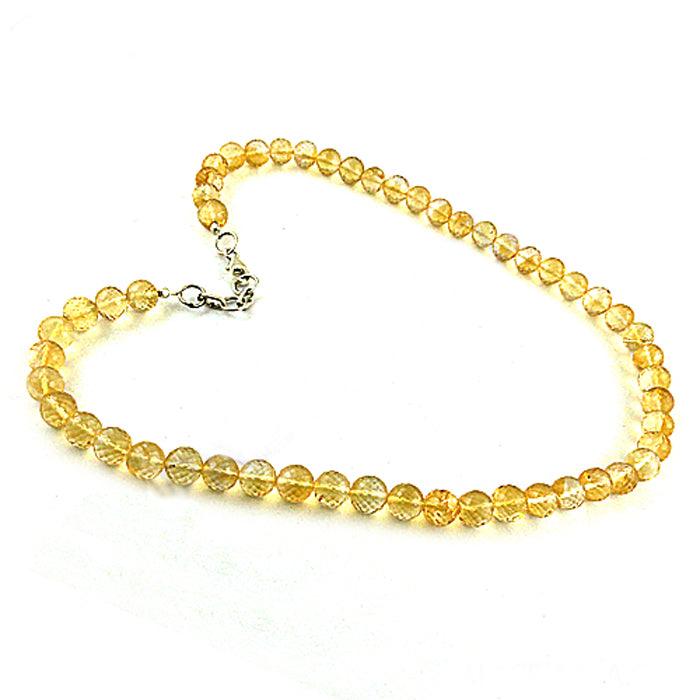 Hand-Crafted Citrine Beads 925 Silver Necklace featuring vibrant yellow citrine beads and durable 925 silver chain, elegantly displayed.