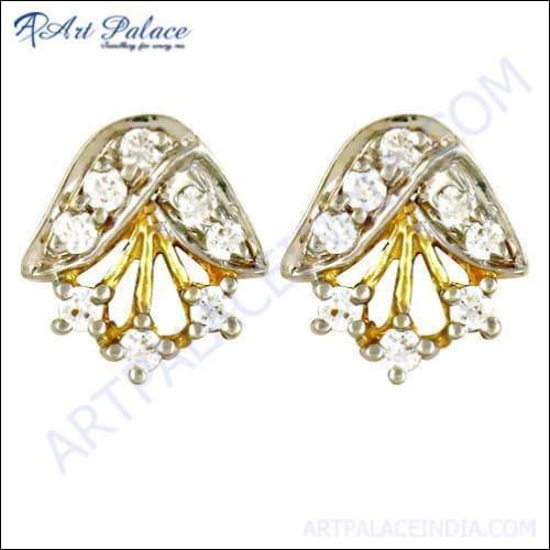 Elegant handcrafted silver stud earrings featuring sparkling cubic zirconia gemstones, perfect for any occasion.
