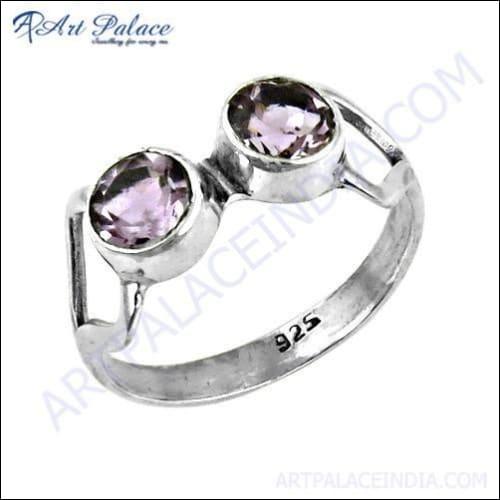 Handcrafted dual amethyst gemstone silver ring featuring intricate design and high-quality 925 sterling silver.