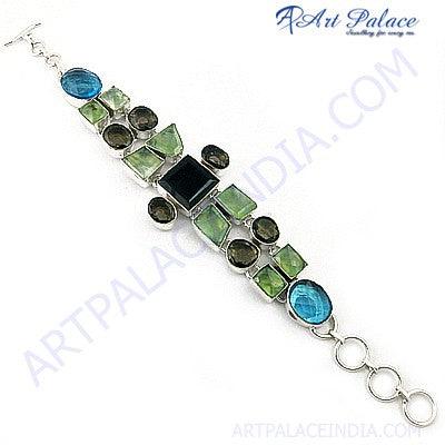 Handcrafted German Silver Multi-Stone Bracelet featuring vibrant gemstones and an adjustable clasp, perfect for any occasion.