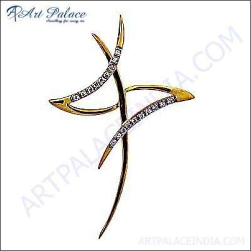 Elegant handcrafted gold-plated silver pendant featuring sparkling cubic zirconia, showcasing intricate design and craftsmanship.