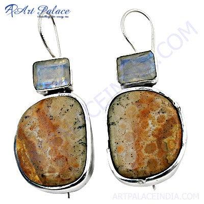 Hand-finished jewelry featuring Jasper and Rainbow Moonstone set in 925 sterling silver, showcasing intricate craftsmanship and vibrant colors.