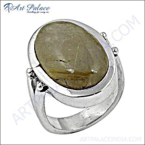Handmade 925 Silver Golden Rutile Gemstone Ring showcasing a beautiful golden rutile stone set in high-quality sterling silver, perfect for elegant occasions.
