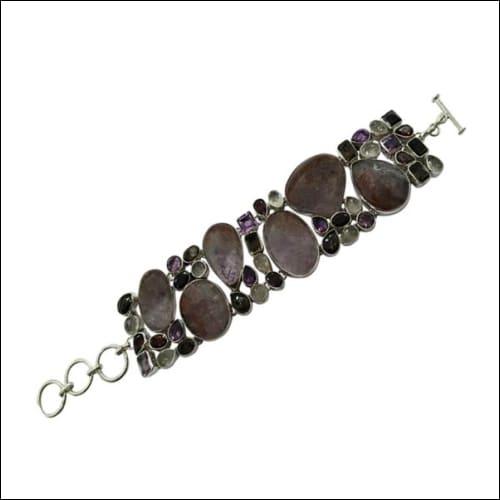 Handmade 925 Silver Multistone Pendant and Natural Gemstone Bracelet featuring Amethyst and Hematite, showcasing elegant craftsmanship.