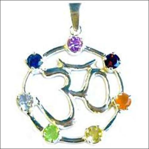 Handmade 925 Silver Om Chakra Pendant adorned with vibrant multistone gemstones, showcasing intricate craftsmanship and spiritual symbolism.