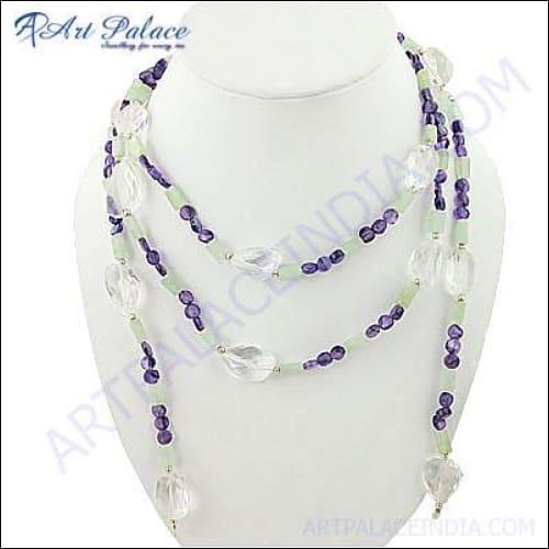 A stunning Handmade African Amethyst Crystal Gemstone Beaded Silver Necklace featuring deep purple amethyst beads and sparkling crystal accents, elegantly crafted.