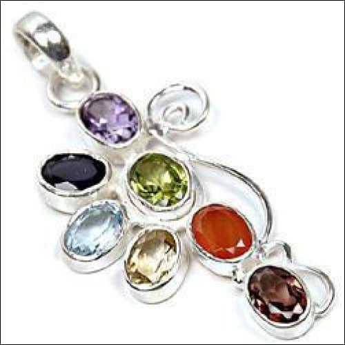 Handmade Decorative Multi-Gemstone 925 Silver Pendant featuring vibrant gemstones set in high-quality silver, showcasing intricate craftsmanship.