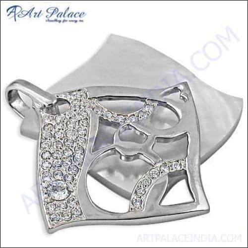Handmade Fancy Design Cubic Zirconia Silver Pendant featuring a brilliant CZ gemstone set in intricately designed silver.