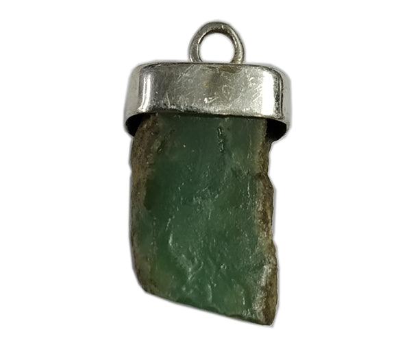 Handmade Green Chrysoprase Rough Stone Pendant set in 925 silver, showcasing its unique texture and vibrant green color.