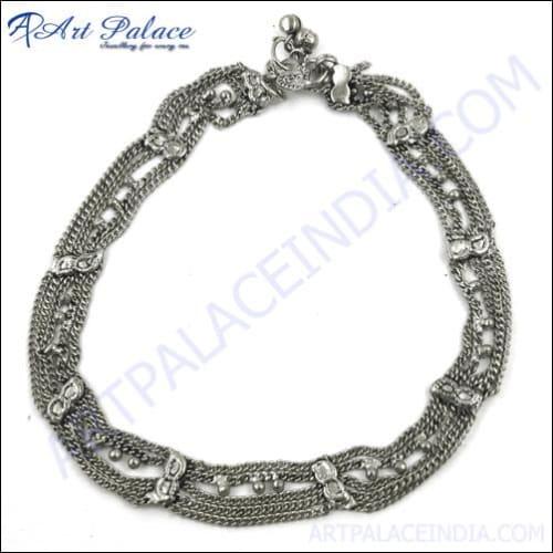 Handmade high-performance silver anklet featuring a unique layer style design, crafted from high-quality white metal, showcasing exquisite craftsmanship.