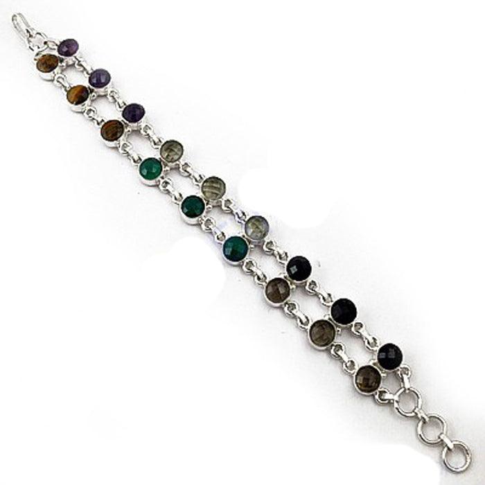 Handmade Multi-Stone Bracelet featuring vibrant gemstones set in German 925 silver, showcasing intricate craftsmanship and elegance.