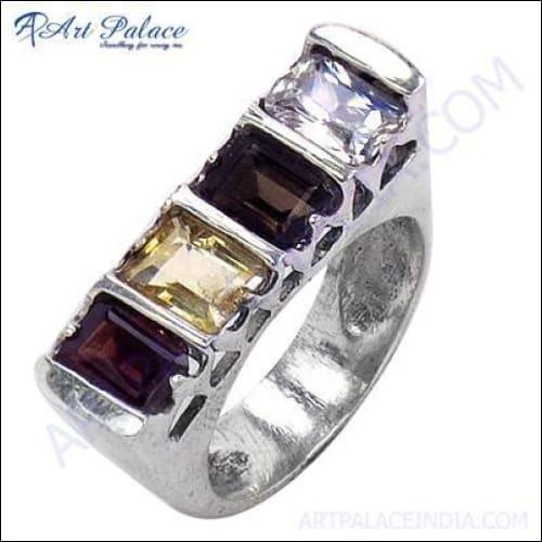 Handmade Natural Multi-Stone 925 Silver Ring featuring vibrant gemstones like amethyst, citrine, and garnet set in a durable sterling silver band.