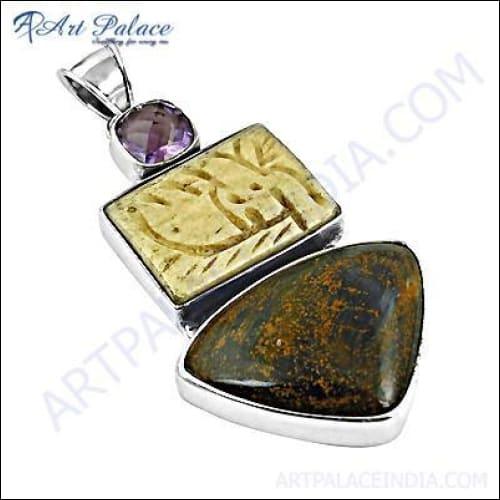 Handmade Natural Three Gemstone 925 Silver Pendant featuring three unique gemstones set in a durable sterling silver frame.