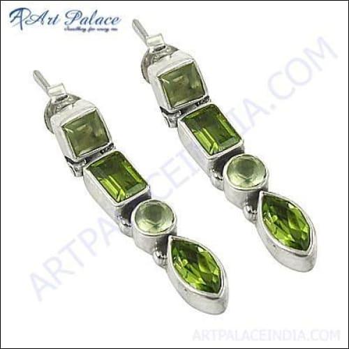 Handmade Peridot and Prehnite 925 Sterling Silver Earrings showcasing vibrant green gemstones set in elegant silver design.