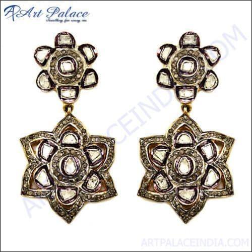 Handmade Victorian Diamond Silver and Gold Plated Earrings showcasing intricate design and craftsmanship, perfect for elegant occasions.