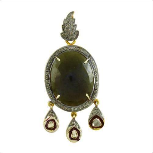 Handmade Victorian Pendant featuring diamonds and sapphires, elegantly gold-plated, showcasing intricate craftsmanship.