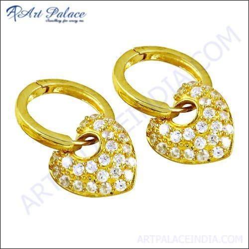 Elegant heart-style earrings featuring CZ gemstones and gold plating, perfect for any occasion.