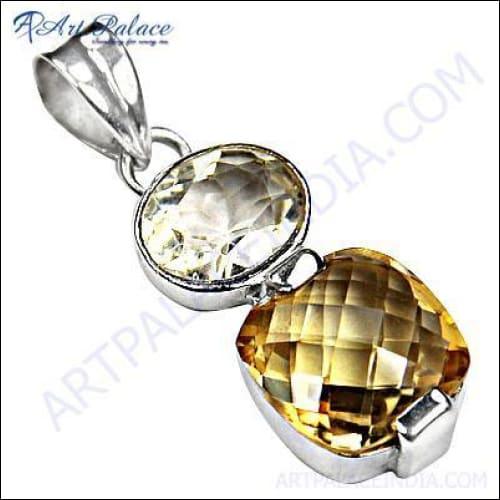 High-Class Citrine Crystal Silver Pendant featuring a vibrant citrine gemstone set in premium silver, showcasing exquisite craftsmanship.