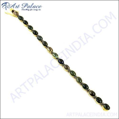 High-Class Victorian Diamond Tourmaline Bracelet in gold-plated silver, showcasing intricate craftsmanship and stunning gemstones.