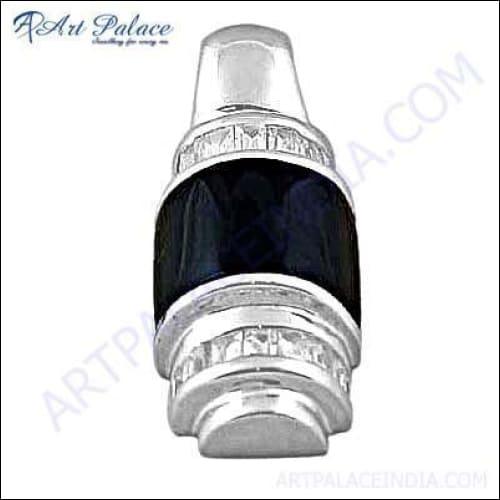 High-Quality Black Onyx Gemstone Pendant set in 925 Sterling Silver, showcasing its elegant design and rich color.