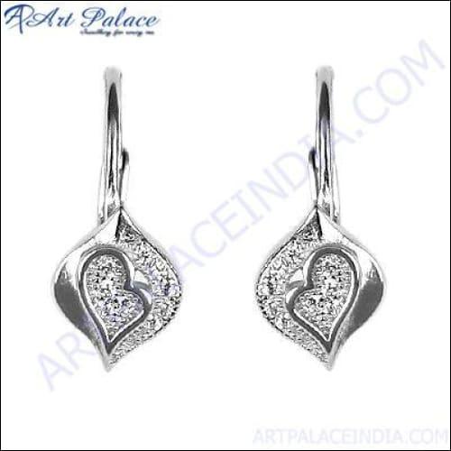 A pair of elegant high-quality cubic zirconia silver earrings, showcasing their sparkling design and craftsmanship.