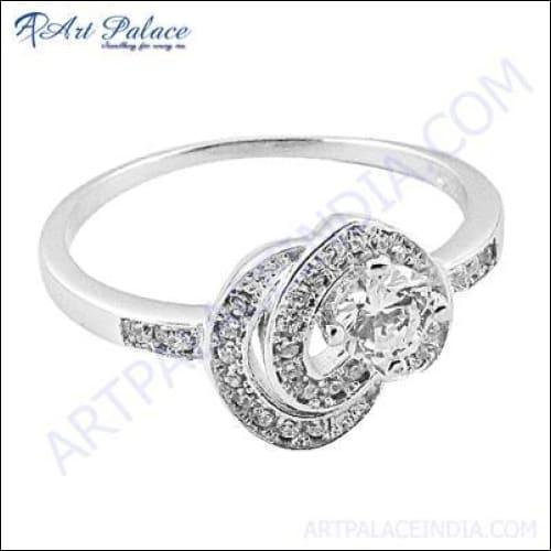 High-Quality Cubic Zirconia Sterling Silver Ring showcasing a sparkling cubic zirconia stone set in a polished sterling silver band.