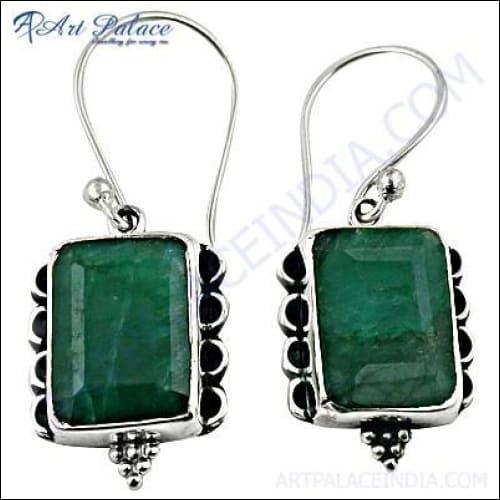 High-Quality Dyed Emerald Gemstone Sterling Silver Earrings showcasing vibrant green gemstones set in elegant silver design.