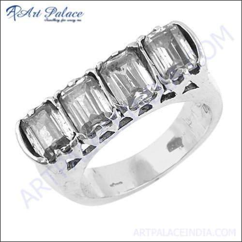 High-Quality Fashionable Cubic Zirconia Silver Ring with sparkling stone and elegant design.