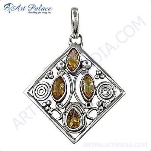 High-Quality Silver Pendant featuring a vibrant Citrine gemstone, showcasing elegant craftsmanship and design.