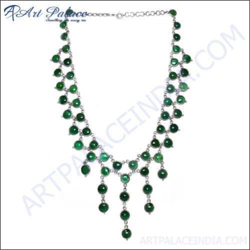 Elegant High-Quality Green Onyx Silver Necklace featuring vibrant green stones set in a durable silver setting, perfect for any occasion.