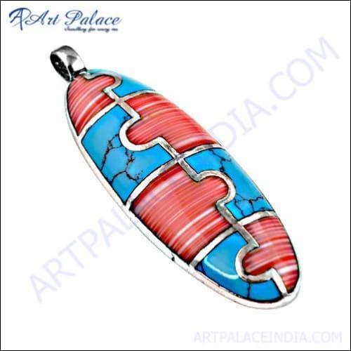 High-Quality Inlay Gemstone Silver Pendant showcasing intricate design and craftsmanship, perfect for elegant occasions.