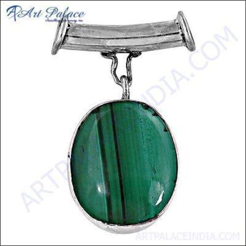 High-Quality Malachite Gemstone Silver Pendant showcasing vibrant green malachite set in elegant silver design.