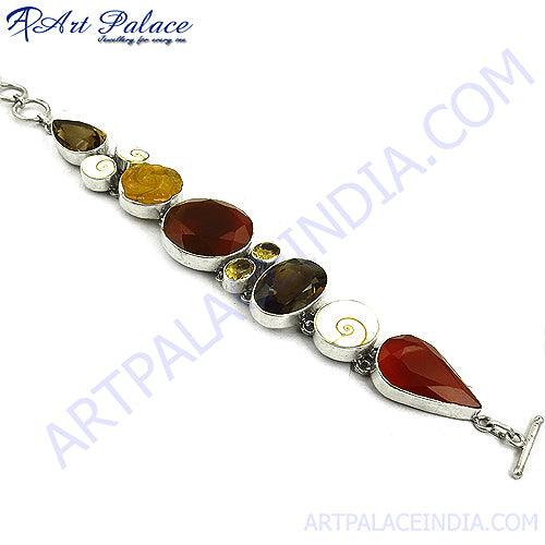 High-Quality Multi-Stone Silver Gemstone Bracelet featuring colorful gemstones set in durable silver, perfect for elegant styling.