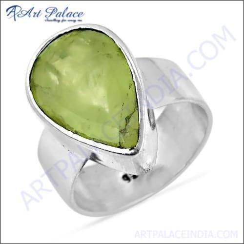 High-quality pear shape prehnite gemstone silver ring crafted from 925 sterling silver, showcasing its elegant design and unique gemstone.
