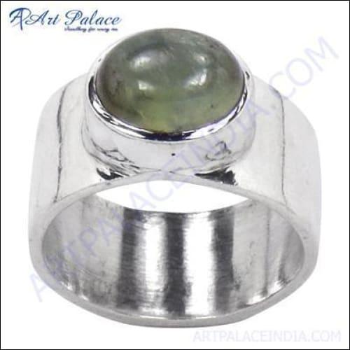 High-Quality Prehnite Gemstone Silver Ring showcasing a beautiful green gemstone set in a polished silver band, perfect for elegant occasions.