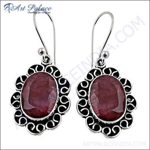 High-Quality Ruby Gemstone Sterling Silver Earrings featuring vibrant rubies set in 925 sterling silver, showcasing elegant design and craftsmanship.