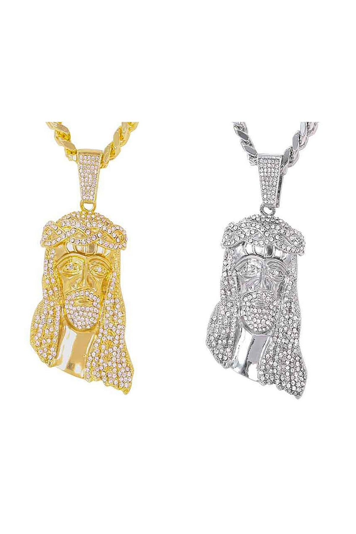 Hip Hop Iced Out Jesus Pendant with a 30-inch Cuban chain, featuring a sparkling design and lobster clasp.