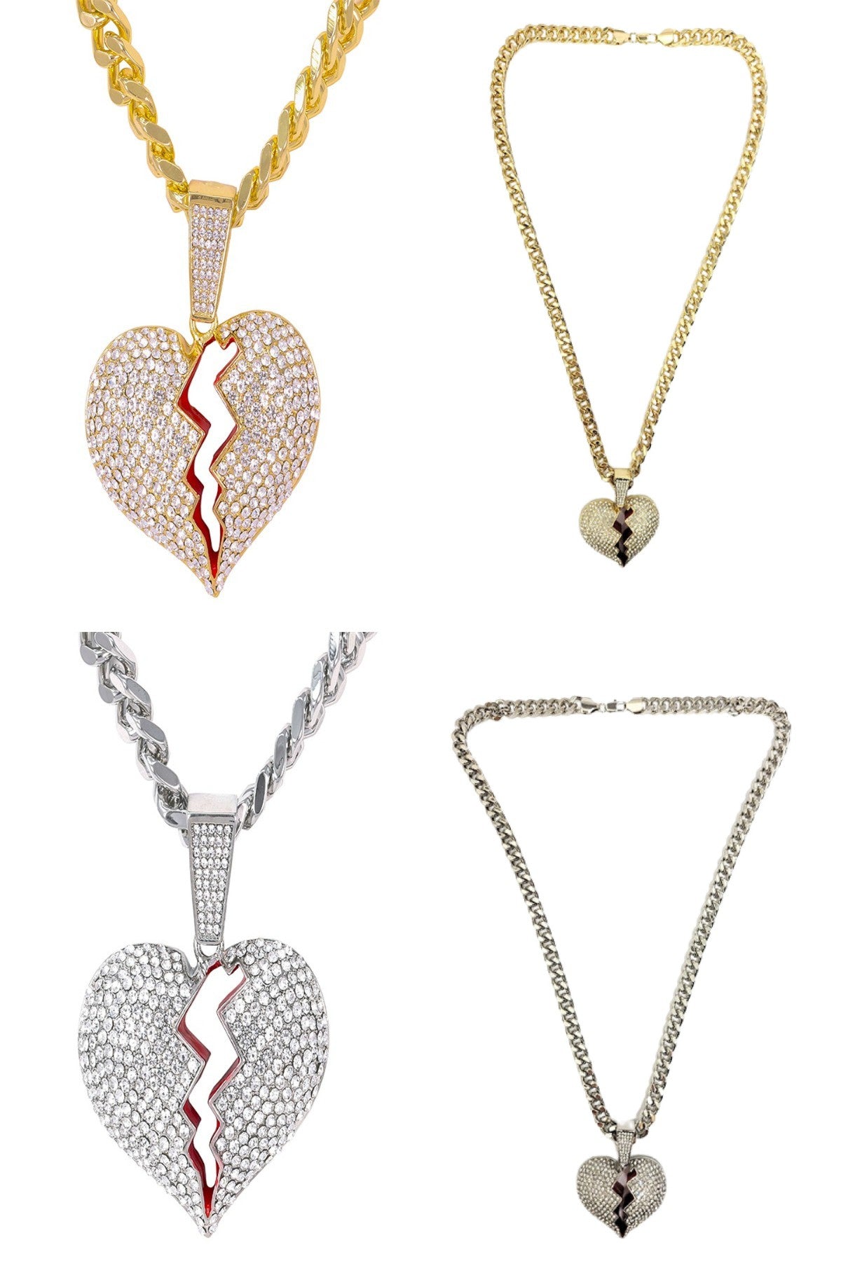 Hip Hop Iced Out Love Pendant with a 30-inch Cuban Chain, featuring a heart design and iced out embellishments.